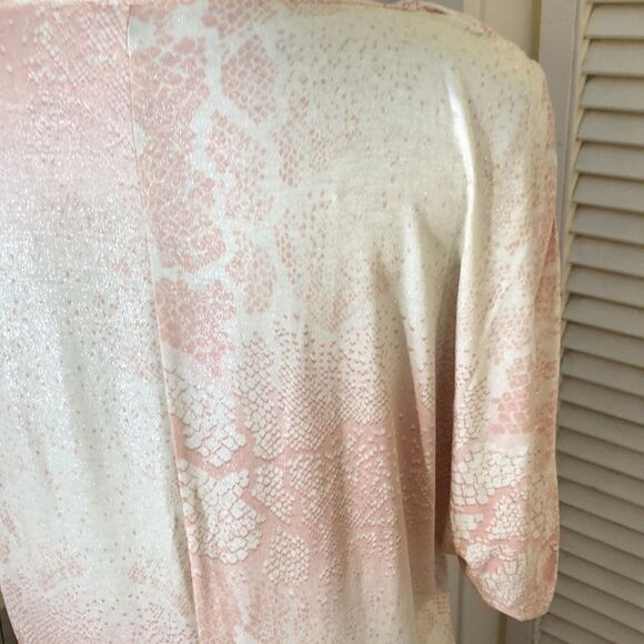NWOT Juicy Couture Pink Shimmer Snakeskin Blouse with Ruched Sleeve. Small. - Picture 6 of 8